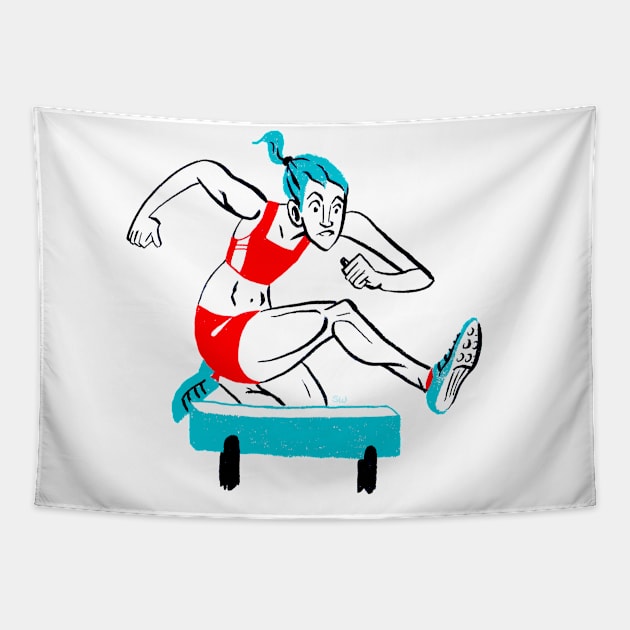 Woman Hurdling Tapestry by CoolCharacters