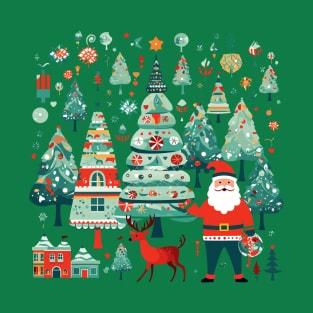 Copy of Christmas Cartoon Fun with Santa, Reindeer, and Trees T-Shirt