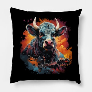 Cow Playing Guitar Pillow