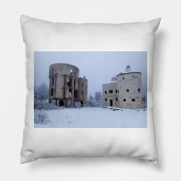 Abandoned Sarajevo Observatory in Winter Pillow by SHappe
