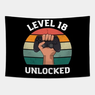 birthday gift t-shirt for an 18-year-old, Gamer, Level 18 Unlocked Tapestry