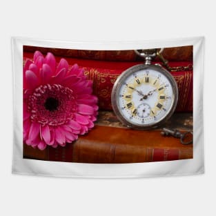 Pink Daisy And Pocket Watch Tapestry