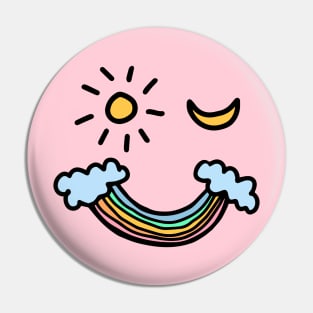 Sun Moon Rainbow Winking Smiley Face Pin