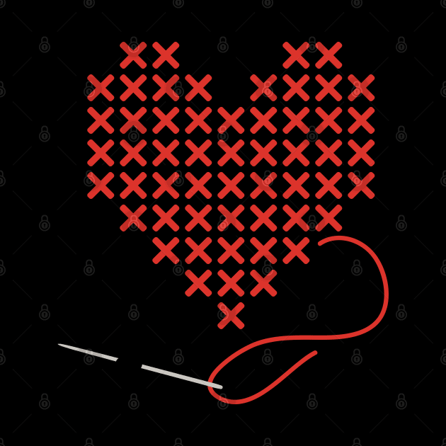 I love Cross Stitch Heart and Needle in Red by YourGoods