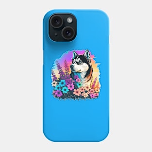 Siberian husky in the fllowers Phone Case