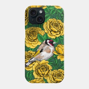 Yellow Rose flowers and goldfinch birds Phone Case