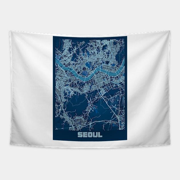 Seoul - South Korean Peace City Map Tapestry by tienstencil