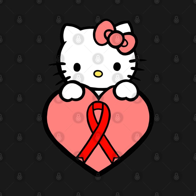 Cartoon cat holding Awareness ribbon (red) by CaitlynConnor