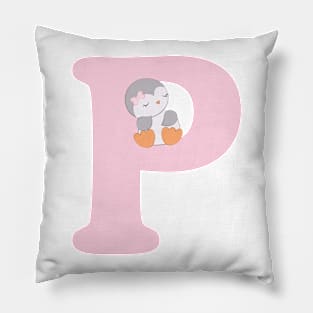 P - pink - penguin Pillow