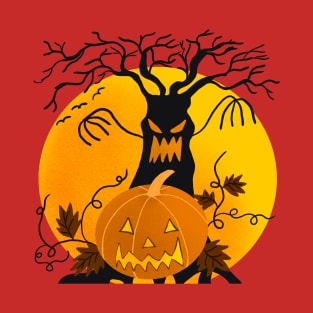 Creepy Pumpkin With A Monster Tree Haloween T-shirt T-Shirt