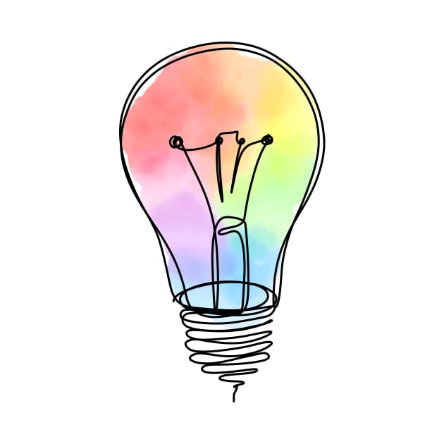 Rainbow Lightbulb watercolor gradient line drawing by PanyaCreative