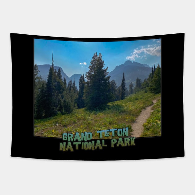 Wyoming State Outline (Grand Teton National Park - Taggart Lake Trail) Tapestry by gorff