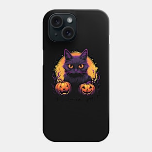 Cartoon Halloween Black Cat with Pumpkins Phone Case