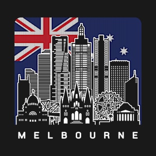 Melbourne Australia Skyline Australian Flag T-Shirt