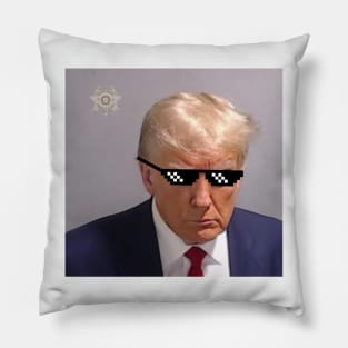 Trump Mugshot with Pixelated Glasses Pillow