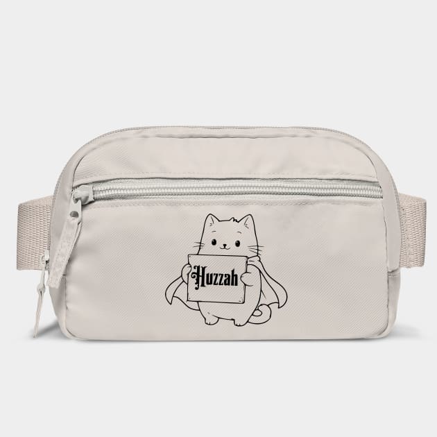 Adorable Cat Wearing Cape Holds Sign saying Huzzah by Luxinda
