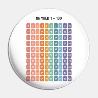 Numbers 1 - 100 in Soft Rainbow Colors for Kids Pin