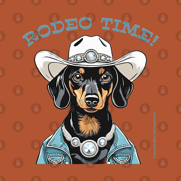 RODEO TIME! (Black and tan dachshund wearing white cowboy hat) by Long-N-Short-Shop