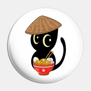 Funny Black Cat Eating Noodles Pin