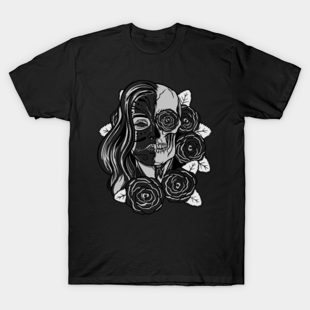 Face And Half Skull Tattoo Design Tattoo Design T Shirt Teepublic Face And Half Skull Tattoo Design Tattoo Design T Shirt Teepublic