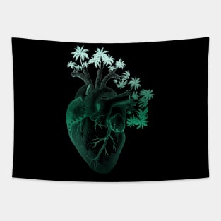 Jade Colored Anatomically Correct Human Heart - Palm Trees Tapestry