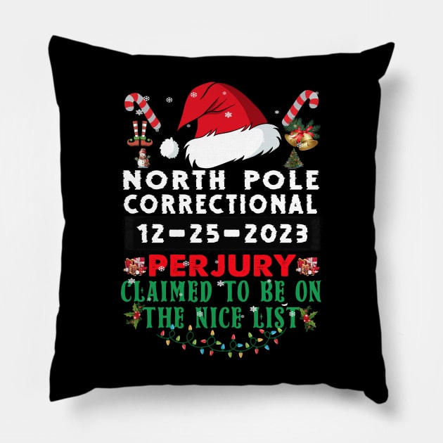 North Pole Correctional Perjury Claimed to be on the Nice List Pillow by Spit in my face PODCAST