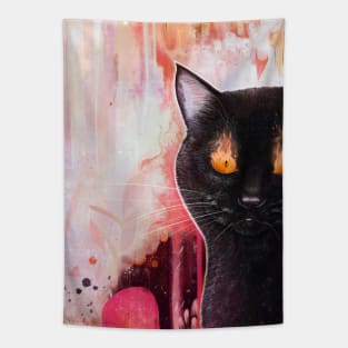 Black cat with fire Tapestry