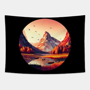 Low Poly Autumn Mountain and Lake Tapestry