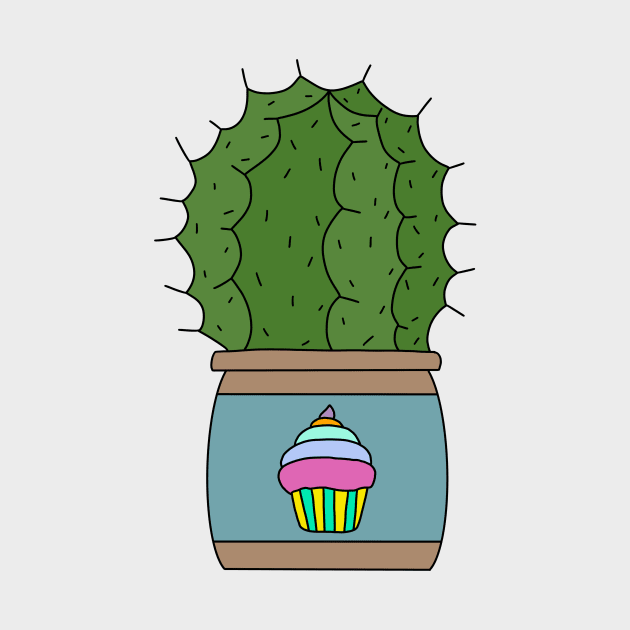 Cute Cactus Design #159: Echinocactus In Cute Cupcake Clay Pot by DreamCactus