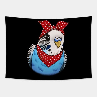 Adorable Budgie Mom with a Pop of Red Polka: A Stylish Avian Delight Tapestry