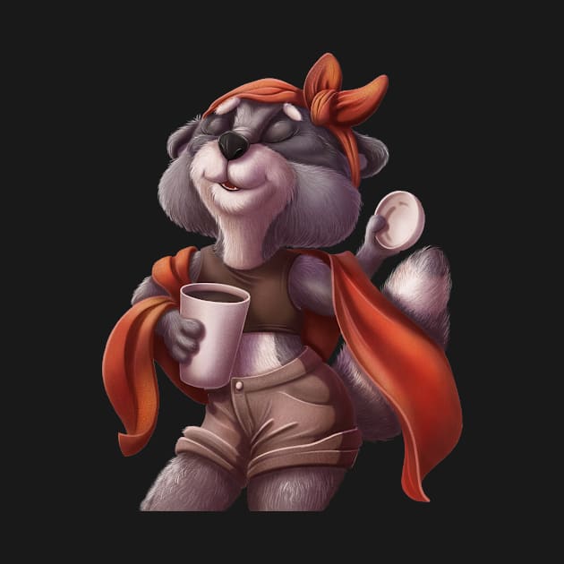 raccoon girl loves hot coffee by KrisPlazun