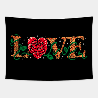 Love Tattoo Art Lettering with Rose Tapestry