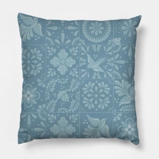 Blue Pastel Talavera Tile Pattern by Akbaly Pillow