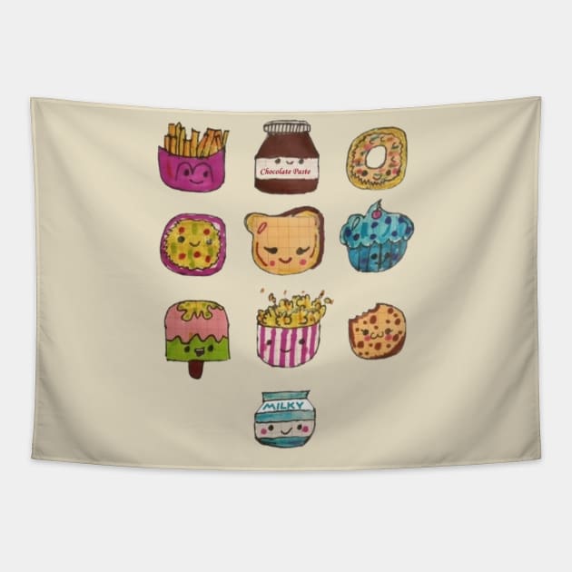 Cute Pack of Snacks Tapestry by Mila-Ola_Art