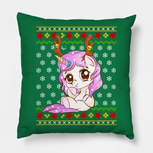 Unicorn Reindeer Ugly Christmas Sweater Pillow