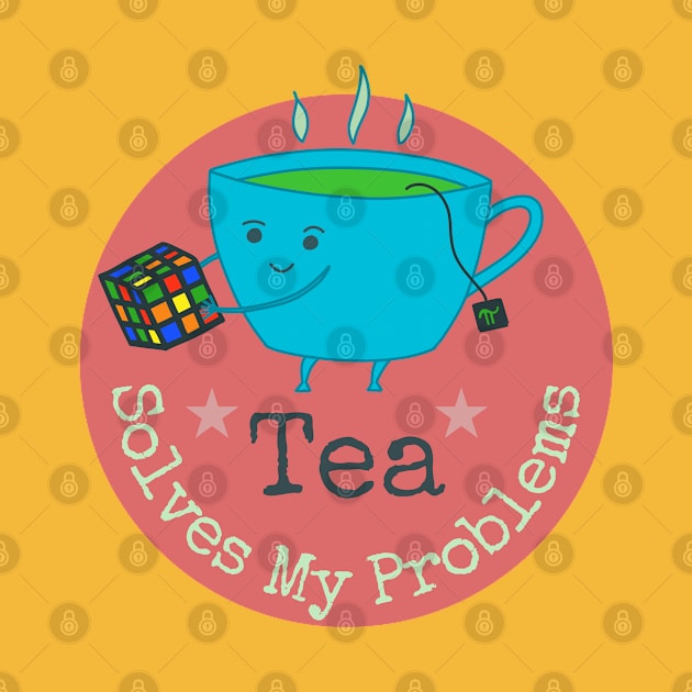 Tea Solves My Problems - cute cup of tea on yellow by Green Paladin