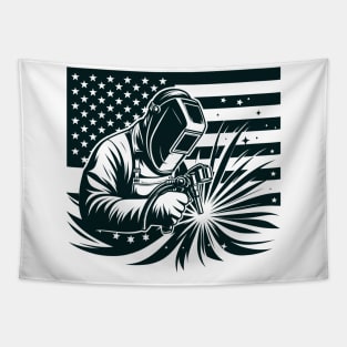 Welding American Welder USA Flag Tapestry