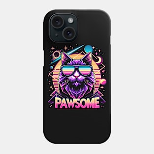 Pawsome - Synthwave Cat Phone Case