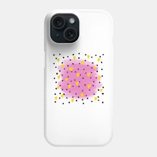Abstract yellow hearts in blue watercolour brushes and black dots around Phone Case