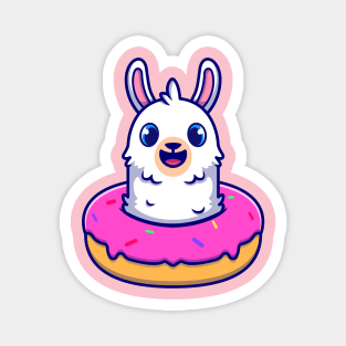 Cute Alpaca With Doughnut Cartoon Magnet