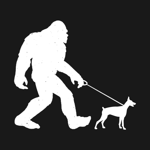 Funny Bigfoot Walking Doberman Pinscher Sasquatch by Wakzs3Arts