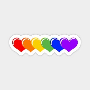 Overlapping Row of Six Hearts in Rainbow Colors Magnet