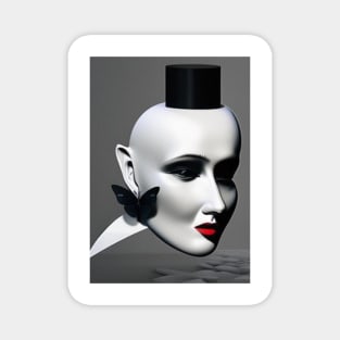 Surrealism abstract face sculpture woman red lips Magnet