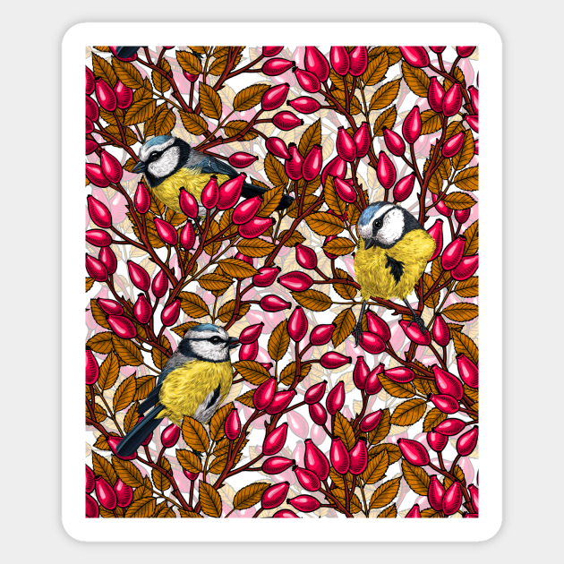 Birds and dog rose hips - Wild Rose Hips - Sticker