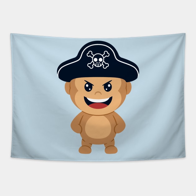 cute monkey pirates hat cartoon Tapestry by garistipis