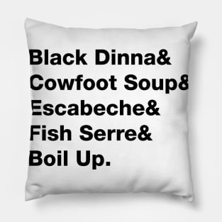 Belizean Dishes in Black Text Pillow