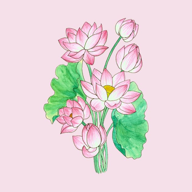 Pink Watercolor Lotus Illustration by Danica Templeton Art