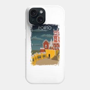 Porto Portugal Vintage Minimal Retro Travel Poster at Night Phone Case