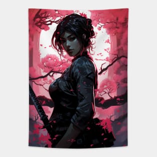 Japanese Sakura Samurai Girl Tapestry