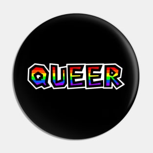 Queer Pride - Rainbow Flag Text - LGBTQ - Queer Pin